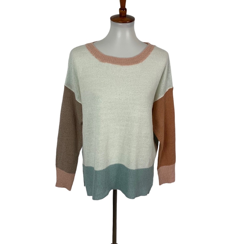 Dreamers Sweater Medium Boatneck Pullover Colorblock Cozy Fall